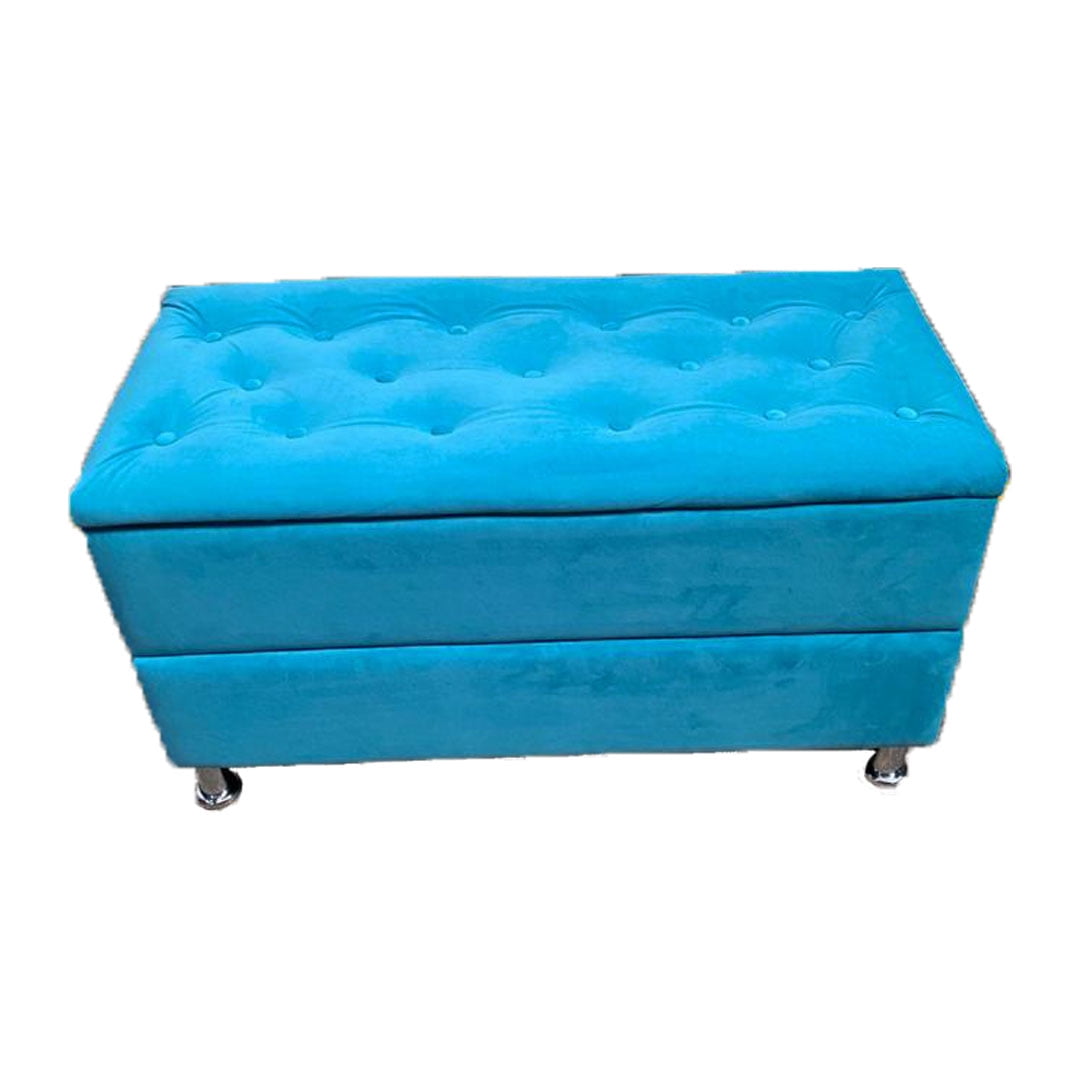 Muebles Hvm - Banqueta Baul Zapatero Turquesa Felpa Pmetal