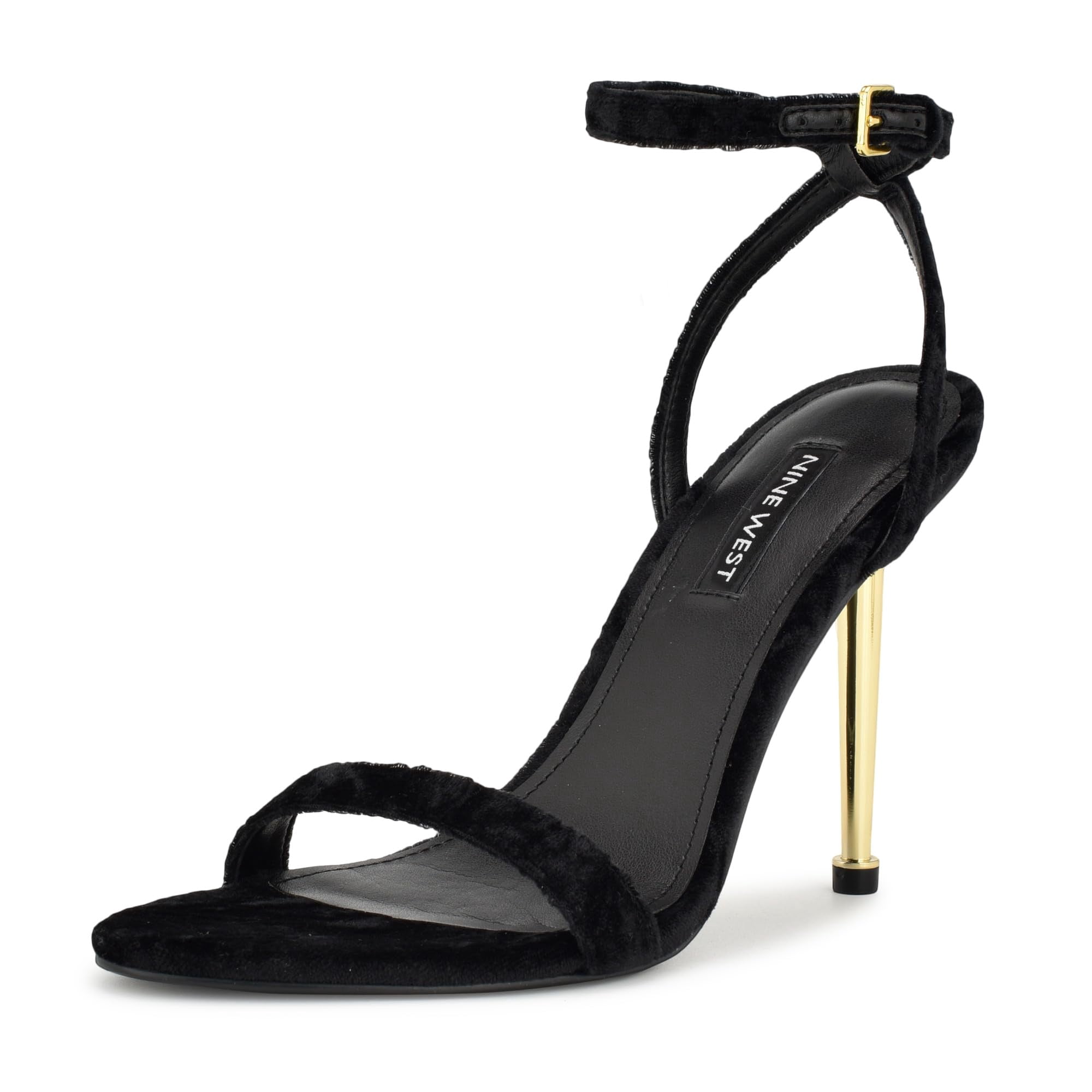 Sandalia De Tacón Nine West Reina2 Para Mujer En Terciopelo Negro 005