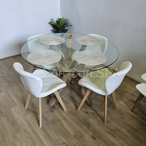 Coricori - Comedor Mesa Warwick 100Cms + 4 Sillas Mariposa Wood Blanco