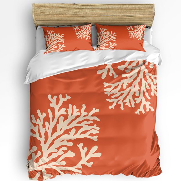 x663 Bed SheetsCoral Orange Bedding Set For Bed Home Textile Duvet Cover Quilt Cover Pillowcase 3-Piece Bedding Set (1 Duvet Cover + 2 Pillow Shams) nj663