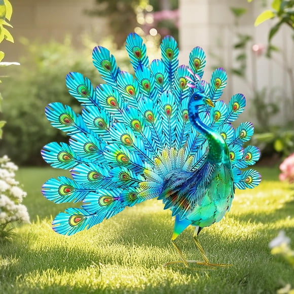 SCULPTURE Autodaya 69 cm Escultura de metal de pavo real para jardín