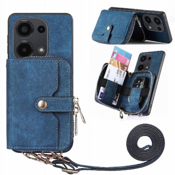 Funda Tipo Cartera con Correa Cruzada para Xiaomi Redmi Note 13 Pro 4G Protección Contra Golpes Azul