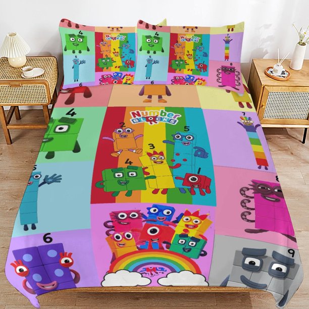 x200 Numberblocks Bed Duvet Cover Microfiber Bedding Sets 3D Printed Lightweight 3 Piece Comforter Sets, 1 Duvet Cover And 2 Pillow Shams for Kids Boys Girls 90"x90" jn200