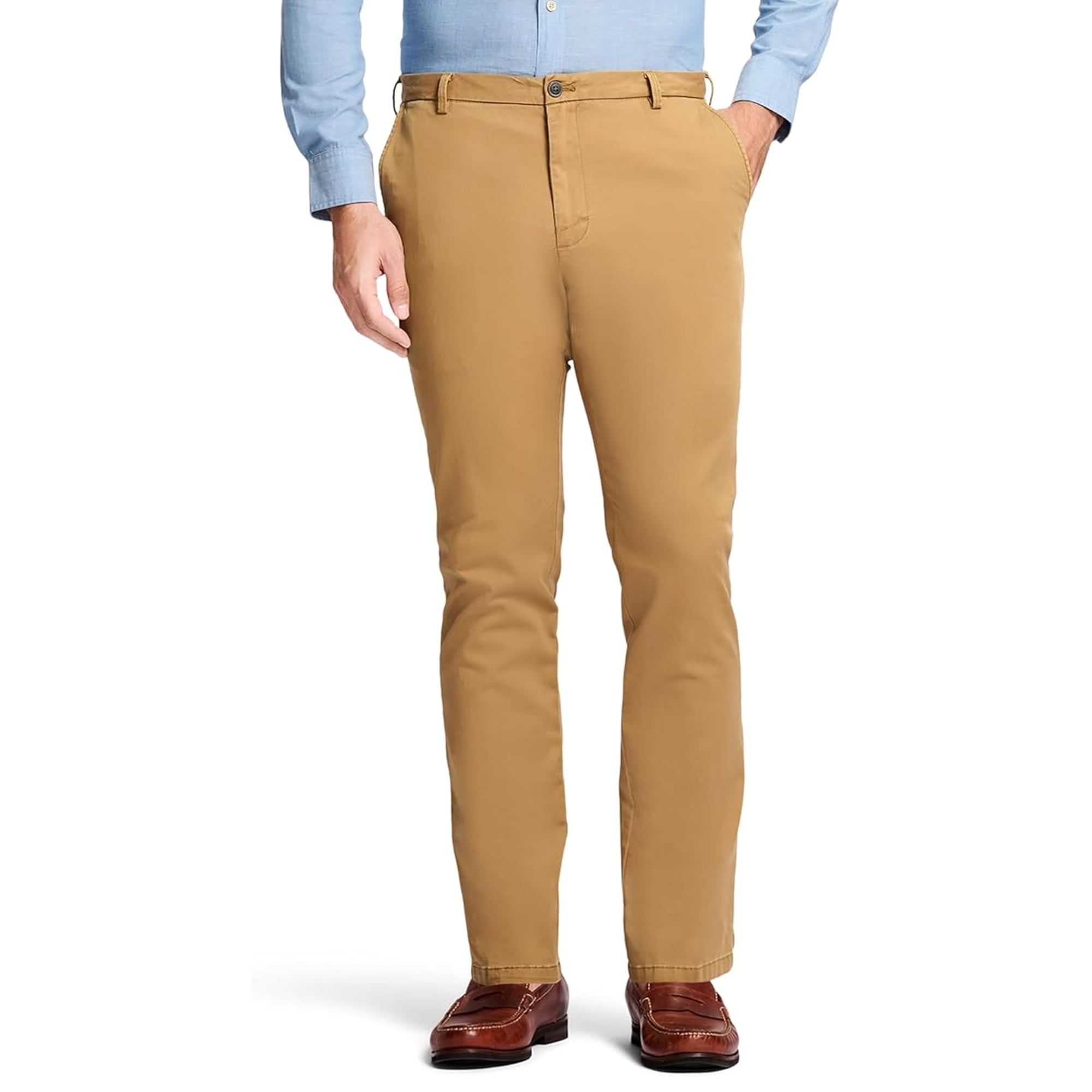 Pantalones Chinos Izod Elásticos Para Hombre Con La Parte Delantera Plana Para Agua Salada, Color Co