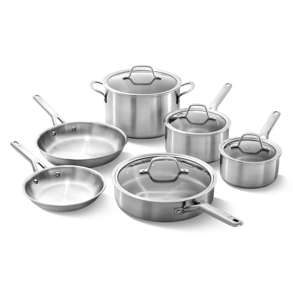 Juego de utensilios de cocina Calphalon de acero inoxidable cepillado de 3 capas, 10 unidades