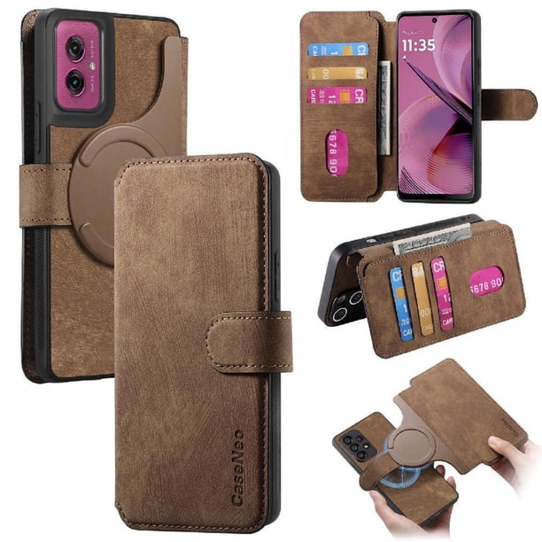Funda Billetera Magnética para Motorola Moto G55 Soporte Tarjetas Desmontable Marrón