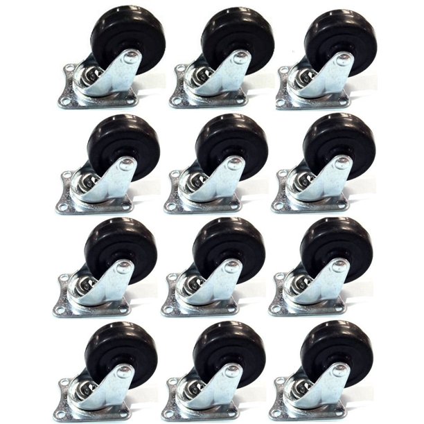 Ruedas Caster Wheels MegaDeal, paquete de 12 unidades, goma de 2 pulgadas con placa superior y cojinete