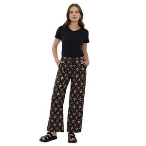 Pantalón Mujer Fluido Botón Print Étnico Negro Corona