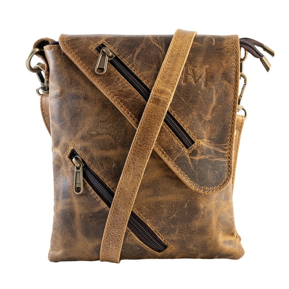 Bolso Bandolera de cuero natural, estilo vintage. Café. Franz Mossi