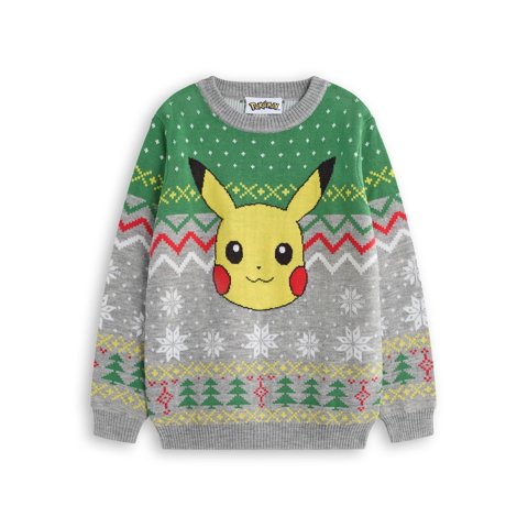 Jersey Navideño Pokémon Pikachu Para Niños, Manga Larga, Gris