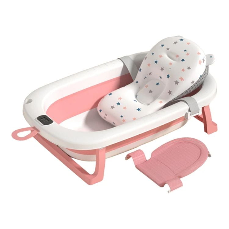 Crusec - Bañera Plegable Temperatura Tina De Baño Portatil Para Bebes - Rosa