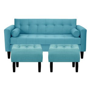 Bodevir - Sofa Retro 3C + 2 Pouf Felpa 00 Turquesa