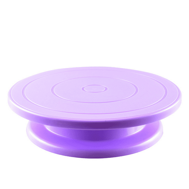 Plato giratorio para tartas con espátula alisadora, recta y desplazada y nivelador para tartas.