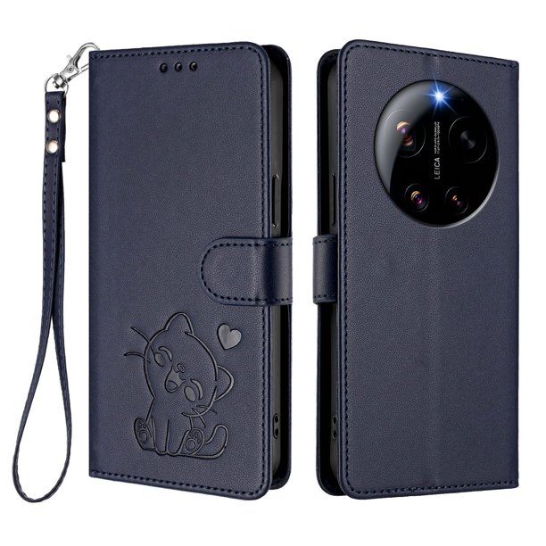 Xiaomi 17 Ultra Funda Billetera con Estampado de Gato, Azul
