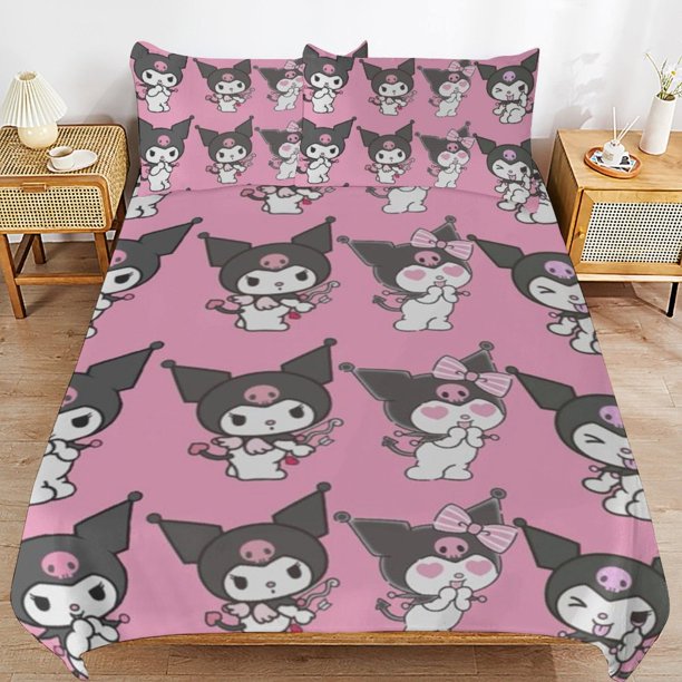 Kuromi Duvet Cover Set 3 Piece Bedding Set Double Sided Printing Decorative Comforter Cover Set