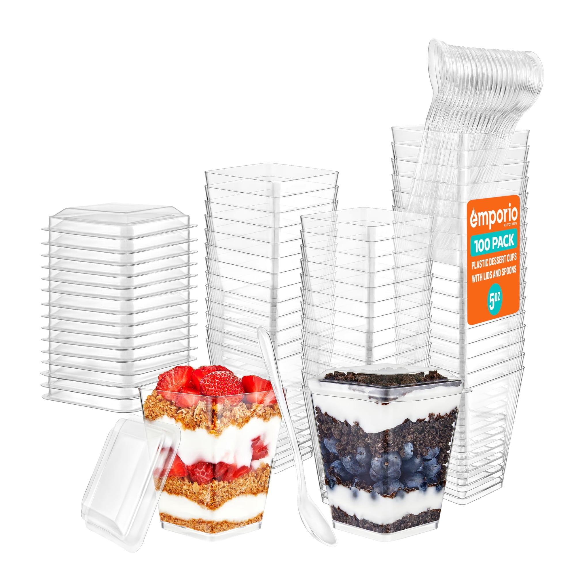 Vasos Para Postre Emporio Kitchen 150 Ml, Transparentes, Sin Bpa, 100 Unidades