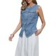 thumbnail image 4 of Chaleco de mezclilla para mujer con cuello redondo y botones, chaleco corto de mezclilla azul, talla M, 4 of 6