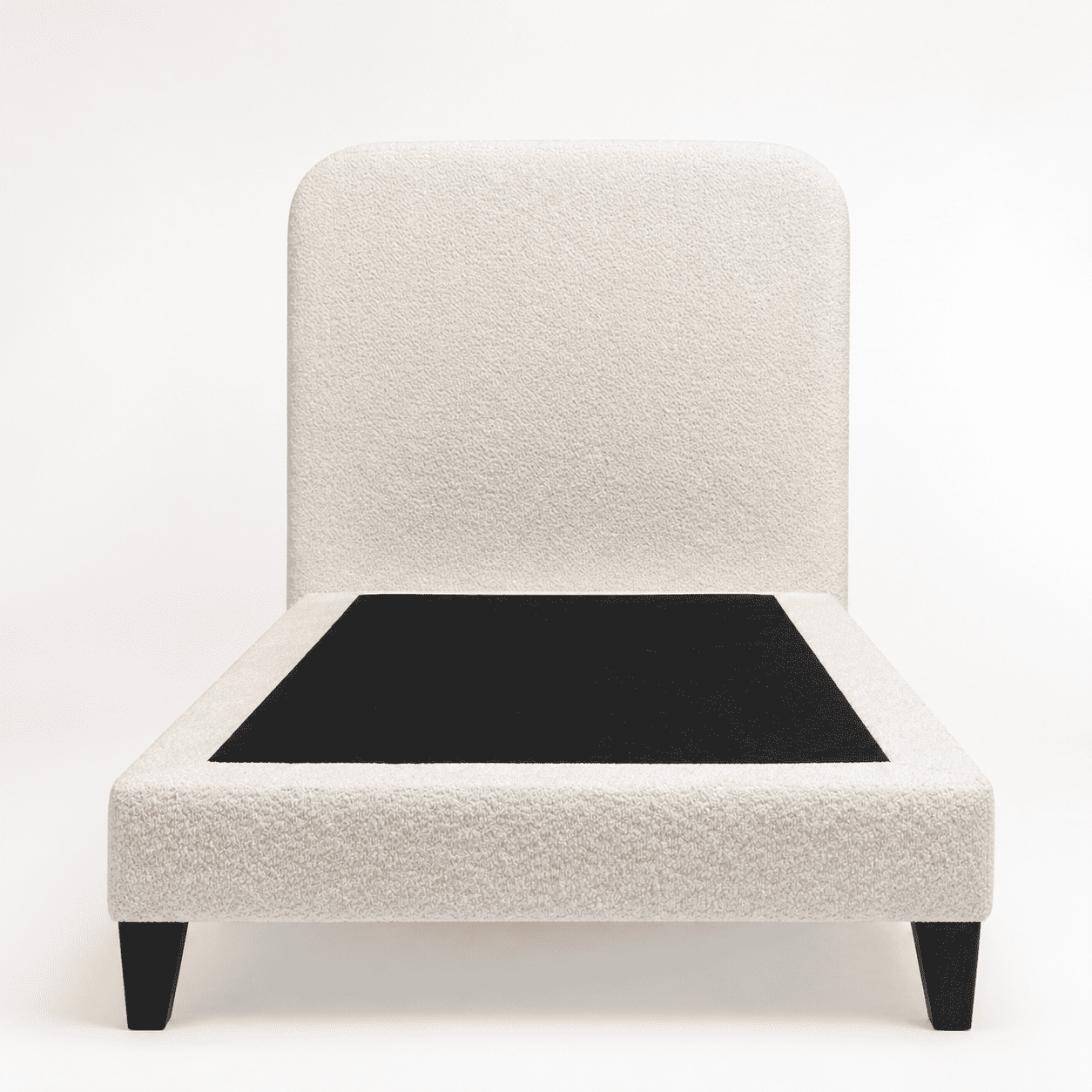 House Decor Fd - Base De Cama Premium 1.5 Plaza + Respaldo Curvo En Tela Bouclé Crudo: