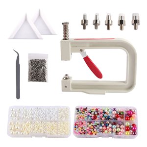 Magideal - Máquina De Ajuste De Perlas Manual Herramienta De Ajuste De Perlas Con Pinzas Y Bandejas Accesorios Para Manualidades Diy 4/5/6/8/10Mm Tapa De Blanco Beige Múltiples
