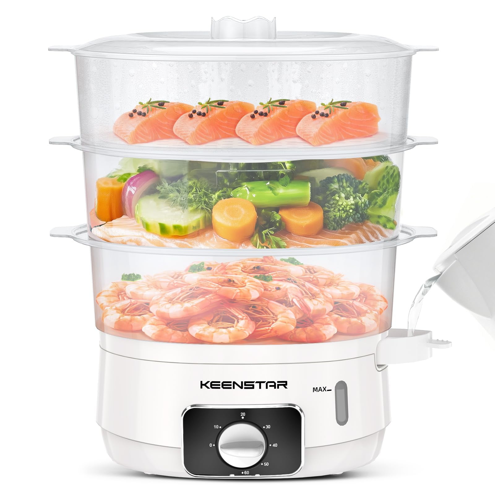 Vaporera Eléctrica Keenstar 13.7qt 3 Niveles 800w Con Temporizador