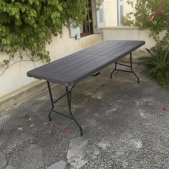 Mesa Plegable tipo Maleta Gris Simil Madera 180x74x74cm