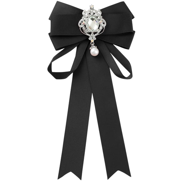 INSPIRE CHIC Corbata de cuello pre-anudada para el regreso a clases de mujeres, cinta elegante con moño, broches de lazo, negro, talla única