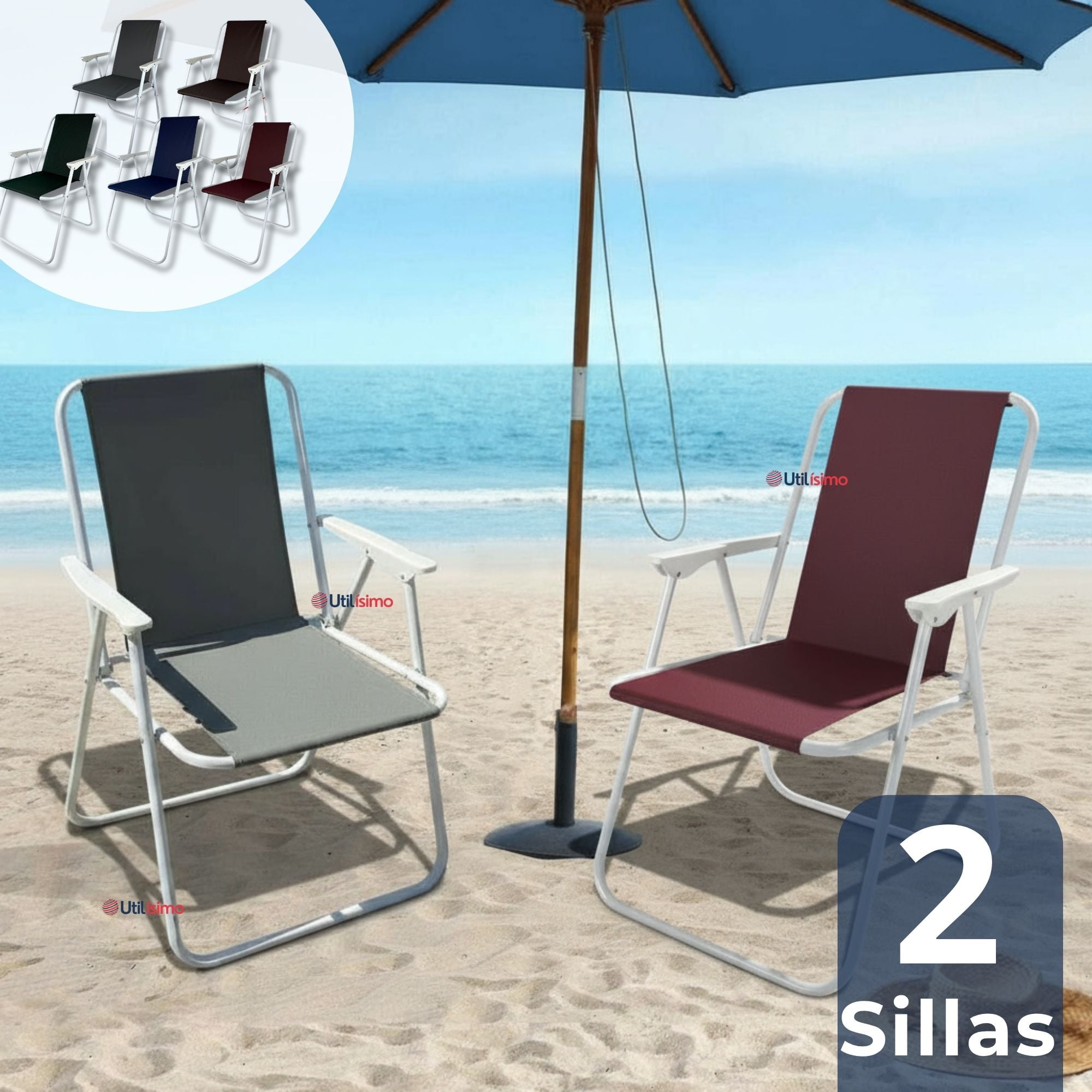 Line - Pack 2 Sillas Plegables Portátil Playa Camping Picnic Colores Surtidos