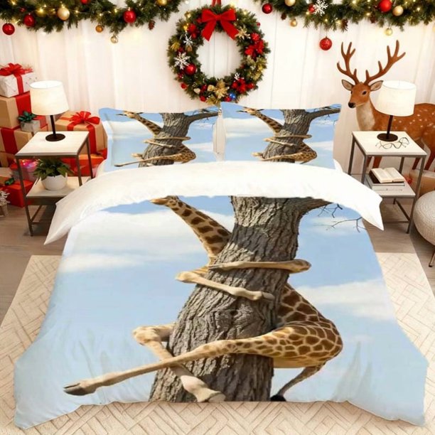 Giraffe Hugging Tree Abstract Printed Duvet Cover Set Bedding Duvet Cover Pillowcase Set Soft Comfortable Suitable for Home And Bed