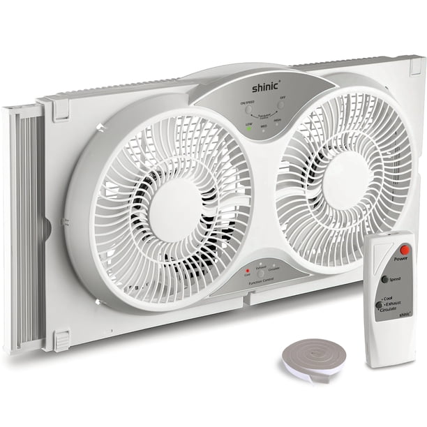 Ventilador de ventana Shinic 9 Twin con mando a distancia de 3 velocidades, color blanco