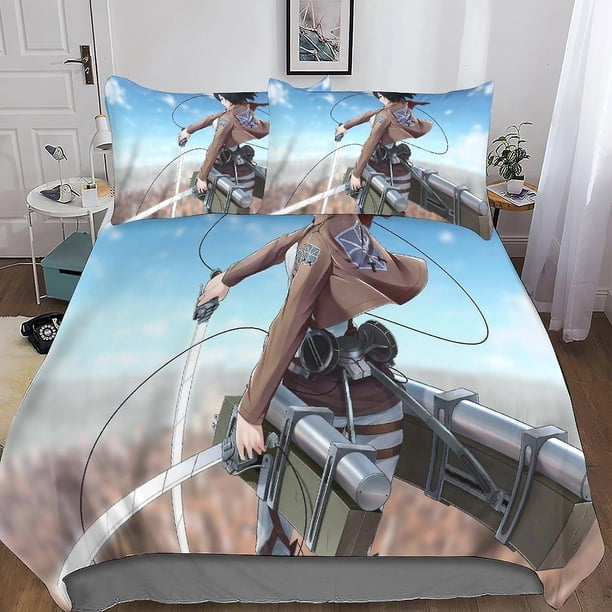 Juego de funda nórdica de 3 piezas de Attack on Titan para niños, adolescentes y adultos, funda de edredón de microfibra, juego de cama con fundas de almohada.