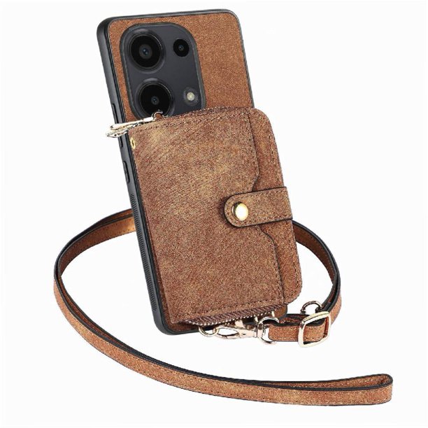 Funda Tipo Cartera con Correa Cruzada para Xiaomi Redmi Note 13 Pro 4G Protección Contra Golpes Marrón