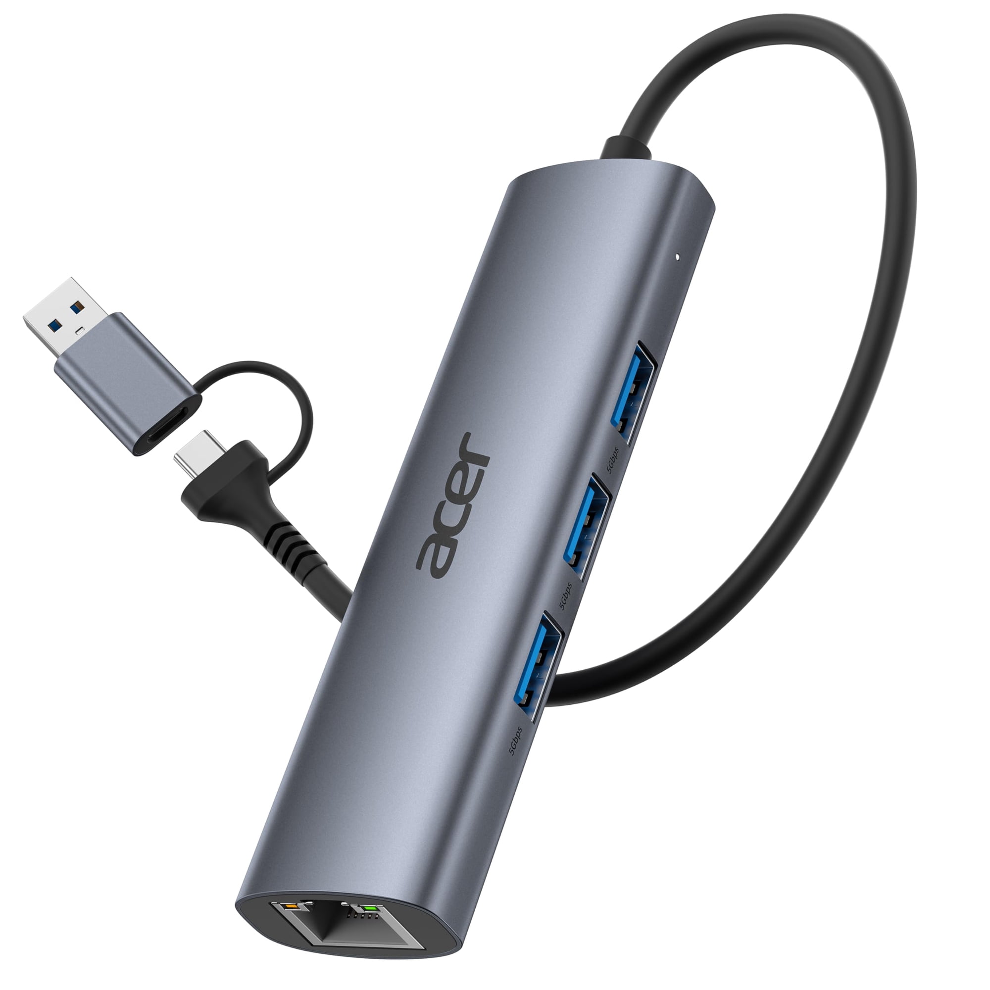Adaptador Ethernet Hub Usb-c Acer 1gbps 3x Usb 3.0 Aluminio