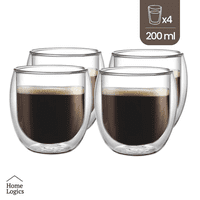 Set 4 Vasos De Vidrio Doble Pared 200Ml Café Té Home Logics