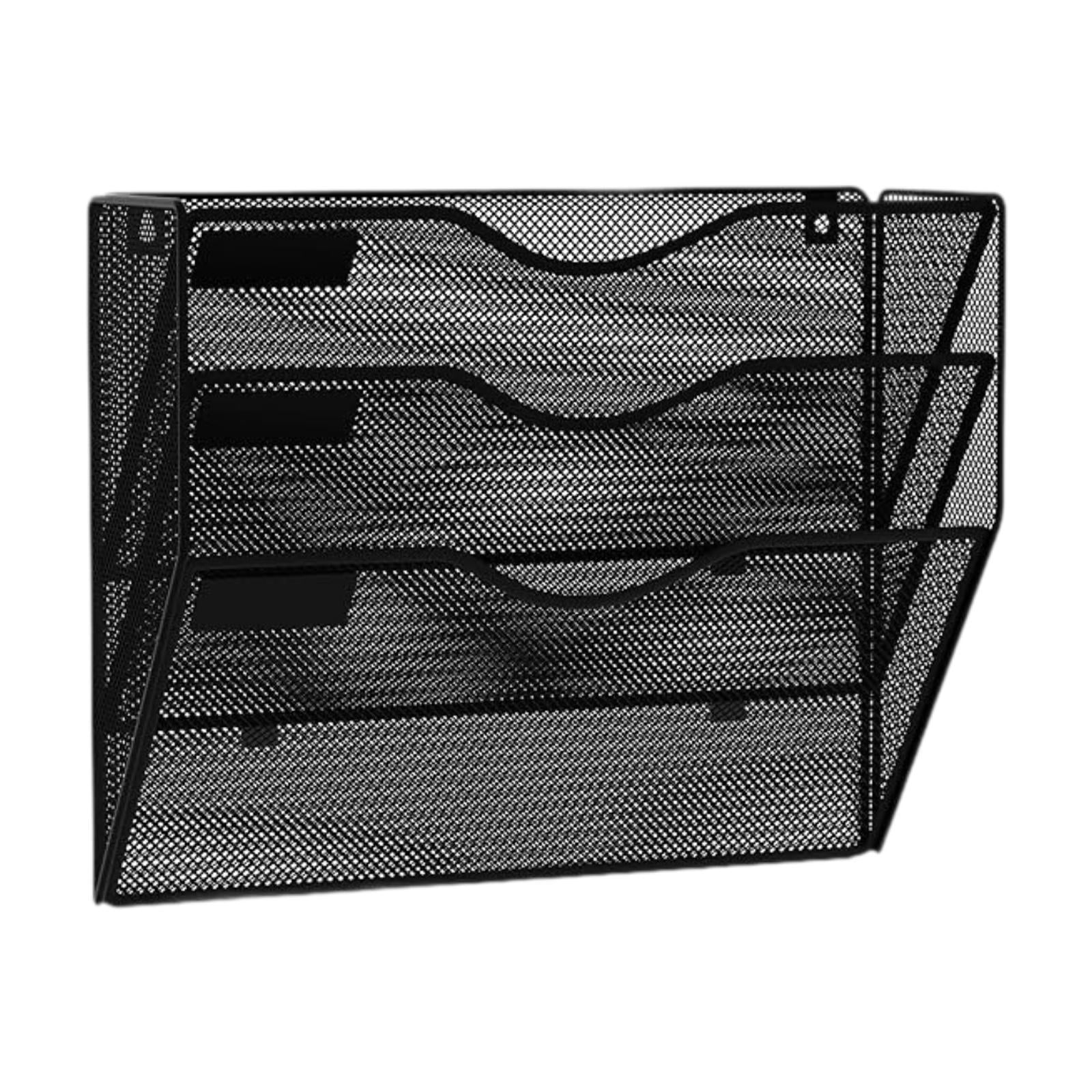 Magideal - Organizador De Carpetas De Pared De Malla, Soporte Colgante Con 3 Bolsillos, Soporte De Organización, Soporte De Pared De Metal Negro Para Clasificar