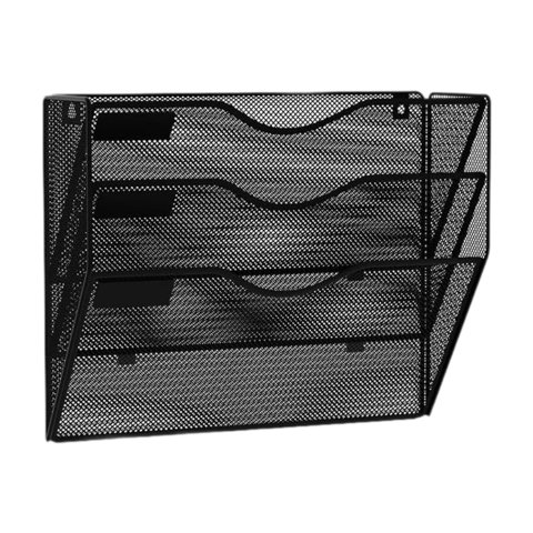 Magideal - Organizador De Carpetas De Pared De Malla, Soporte Colgante Con 3 Bolsillos, Soporte De Organización, Soporte De Pared De Metal Negro Para Clasificar