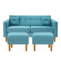 Bodevir - Sofa New Retro 3C + 2 Pouf Felpa 04 Turquesa