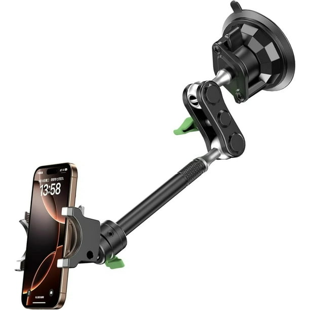 Soporte de teléfono para coche - Soporte metálico universal ultraduradero, con rotación de 360°, ventosa para parabrisas, para todos los smartphones, incluidos iPhone, Samsung y más.-Ampliado