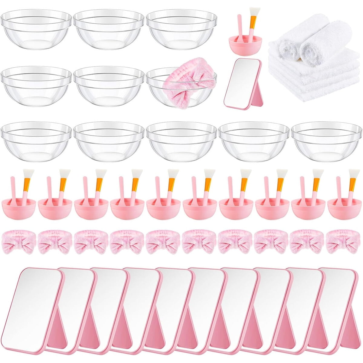 Genérico - Set Spa Rosado 6 Mujeres Bowls Espejos Bandas Faciales
