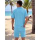 thumbnail image 3 of INSPIRE CHIC Conjunto de Camisa y Pantalones Cortos Texturizados de Verano para Hombre 2 Piezas Cortas S Azul, 3 of 5