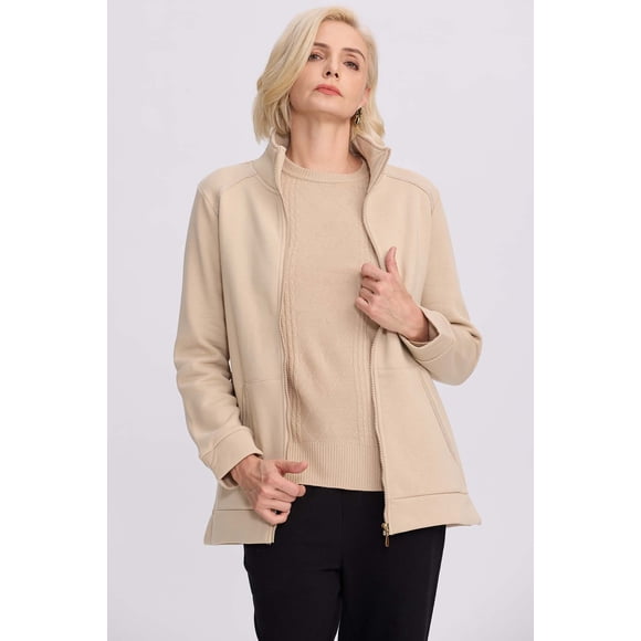 Polerón Mujer Con Cierre Beige