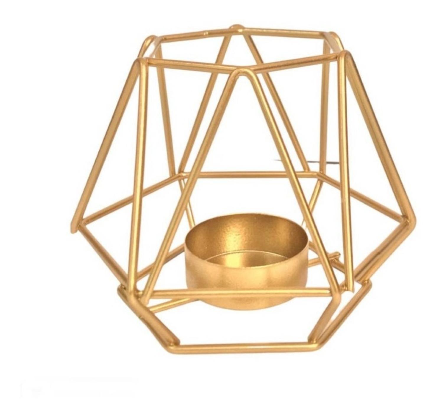 Fliperex - Candelabro Porta Vela Dorado Estilo Geométrico Decorativo
