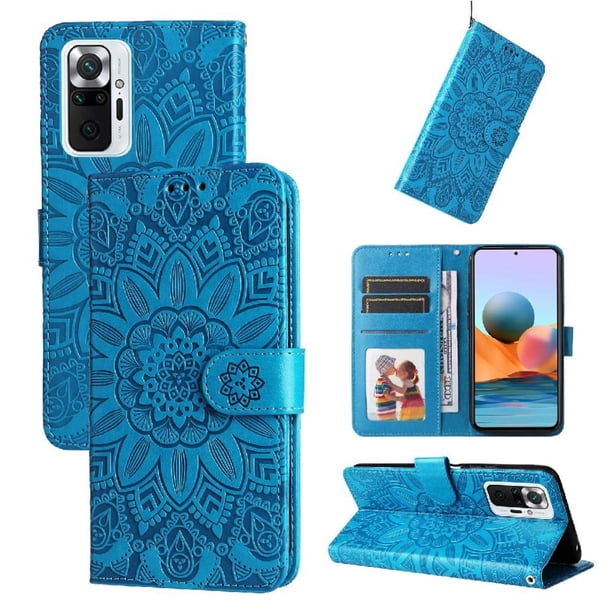 Funda tipo cartera FOXDOCK para Xiaomi Note 10 Pro 4G , diseño girasol en relieve, cuero PU, cierre magnético, soporte y tarjetero