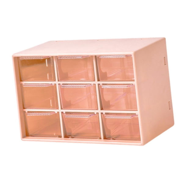 Organizador de cajones pequeño para escritorio, organizador de cuentas para mujeres y niñas, caja de almacenamiento para joyería, suministros de arte, 9 Cajones Rosa Piel