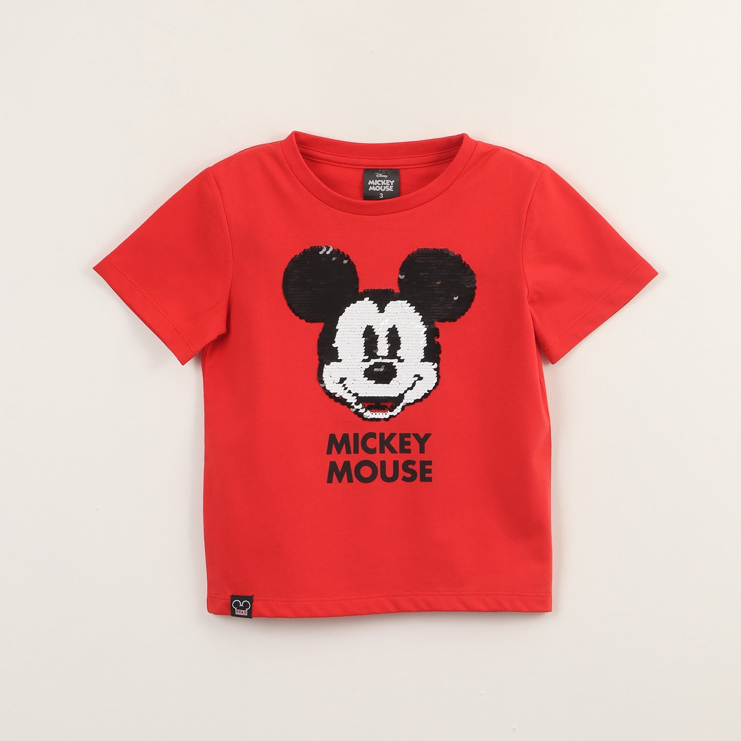 Polera Manga Corta Niño Mickey Lentejuelas Rojo Disney