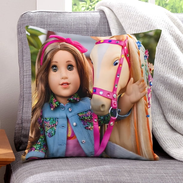 Muñeca American Girl Fundas de almohada de terciopelo con tema, regalos de funda de almohada, decoración para el hogar, cojín de lanzar, regalo de cumpleaños para fans y parejas.40*40cm.