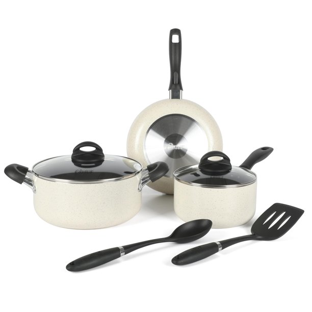 Juego de utensilios de cocina Oster 7 piezas de aluminio antiadherente blanco moteado