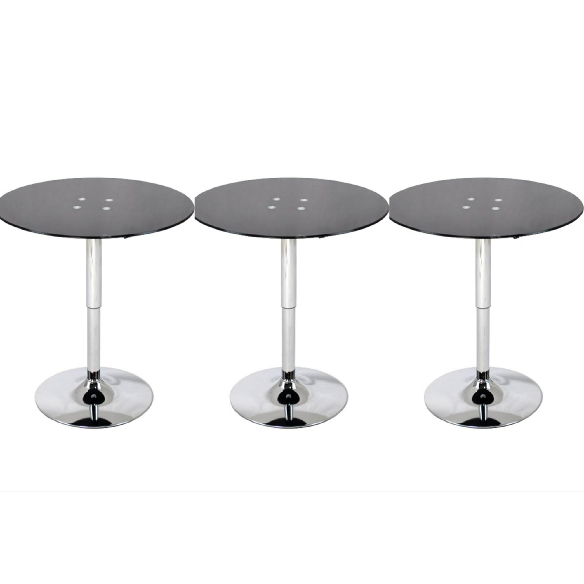 Artihogar - Set 3 Mesas De Bar Vidrio Templado Negro Regulable 60 Cm Diámetro