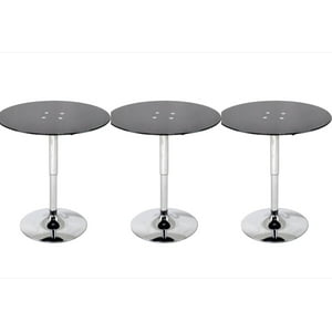 Artihogar - Set 3 Mesas De Bar Vidrio Templado Negro Regulable 60 Cm Diámetro