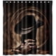 thumbnail image 1 of Cortina de ducha estilo vintage con sombrero de fieltro negro y botas desgastadas del oeste americano, estilo vaquero de rodeo, con ganchos, tamaño 66 x 72 pulgadas, 1 of 3