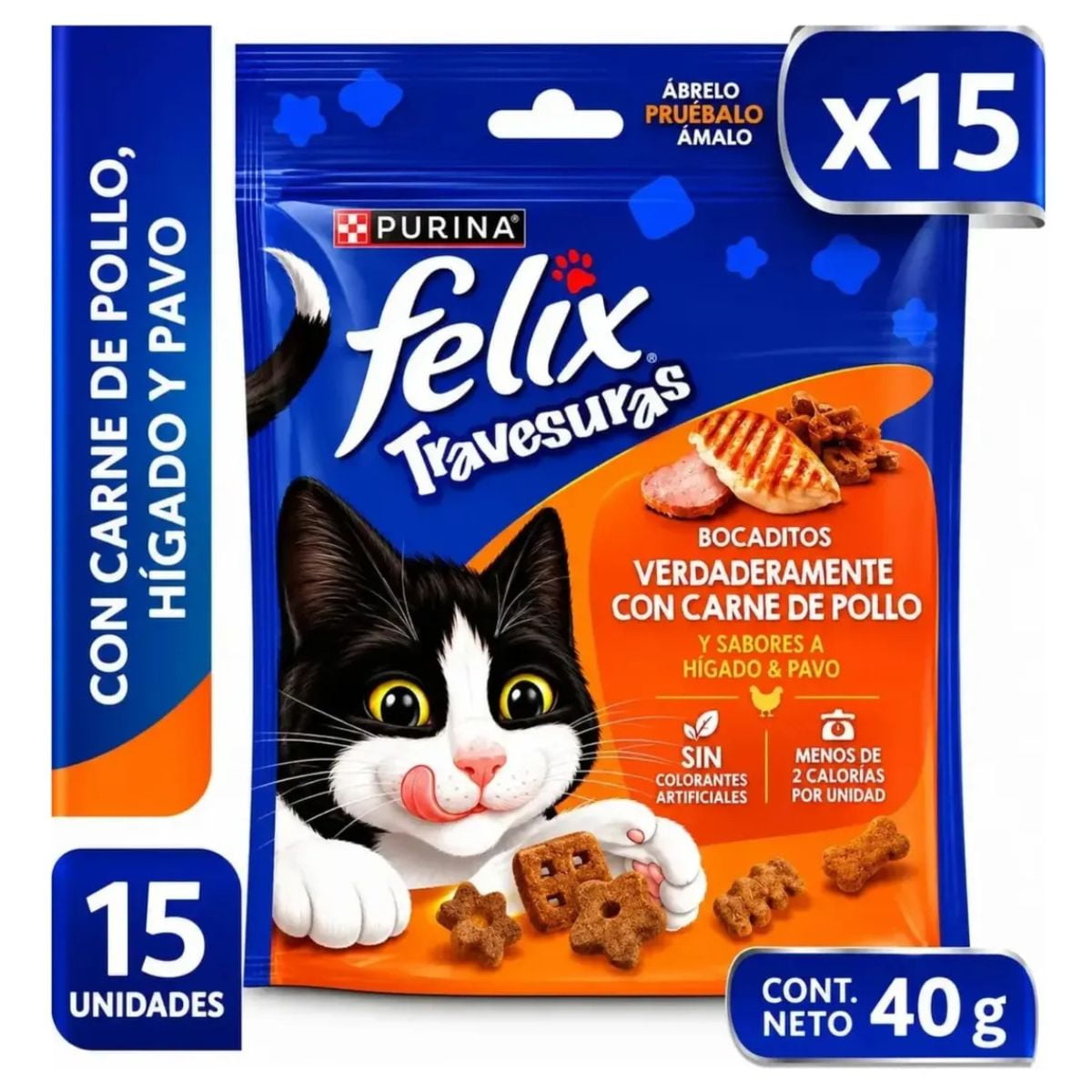 Travesuras Felix Bocaditos Carne Pollo Hígado Y Pavo 15x40g
